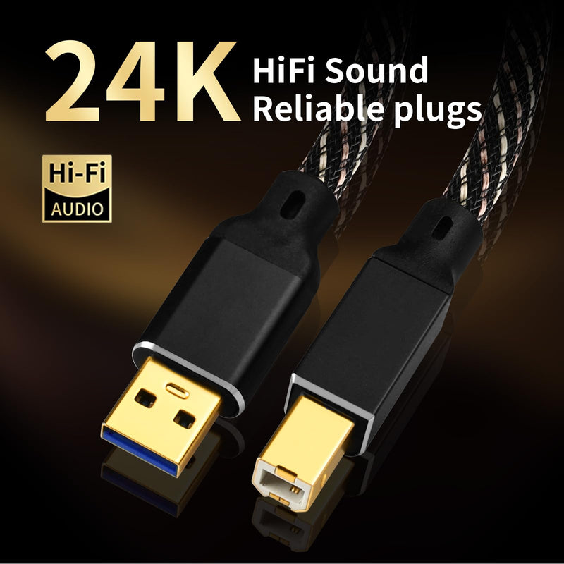 3.0 USB 4.92ft HiFi Audio Cable -USB A to USB B,4N OFC Core,24K Gold-Plated Connectors,USB A to B Cable with Nylon Braid,Compatible with Sound Card,Mixer,Synthesizer(4.92ft/1.5m) 4.92ft/1.5m