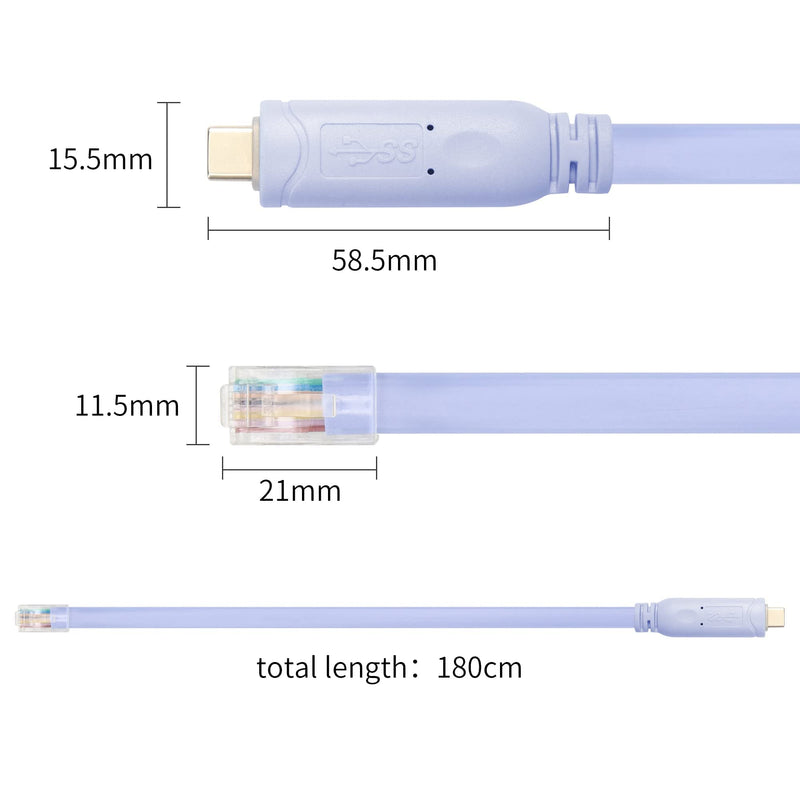 QIANRENON USB-C Cisco Console Cable, USB C to RJ45 Console Serial Debug Cable with FTDI Chip, USB Type C to RJ45 Serial Adapter Cable Compatible with Router, Switch, Firewall, AP (Wireless), 6 ft