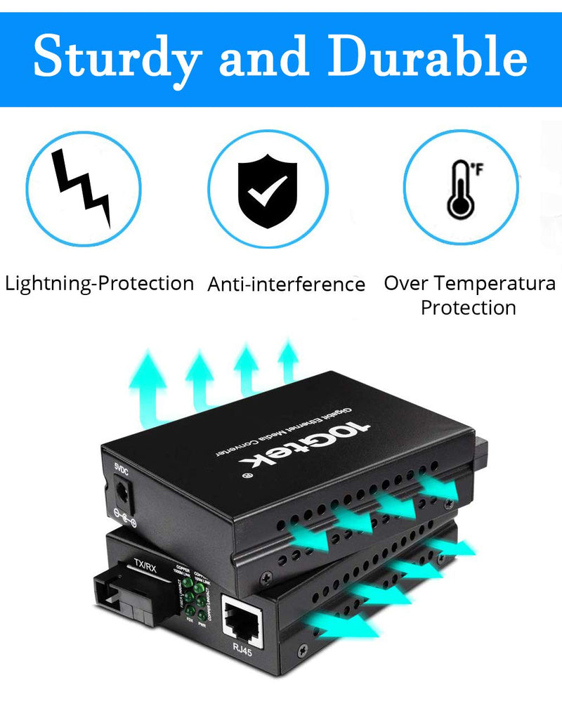 BiDi Gigabit Single Mode SC Media Converter, 10/100/1000M Fiber to Ethernet Converter, 1000Base-FX Single SC to 10/100/1000Base-T/TX RJ45, Built-in Fiber Module, SMF, 1310/1550nm, 20km, 1 Pair X1 Bidi,SMF,SC,20km