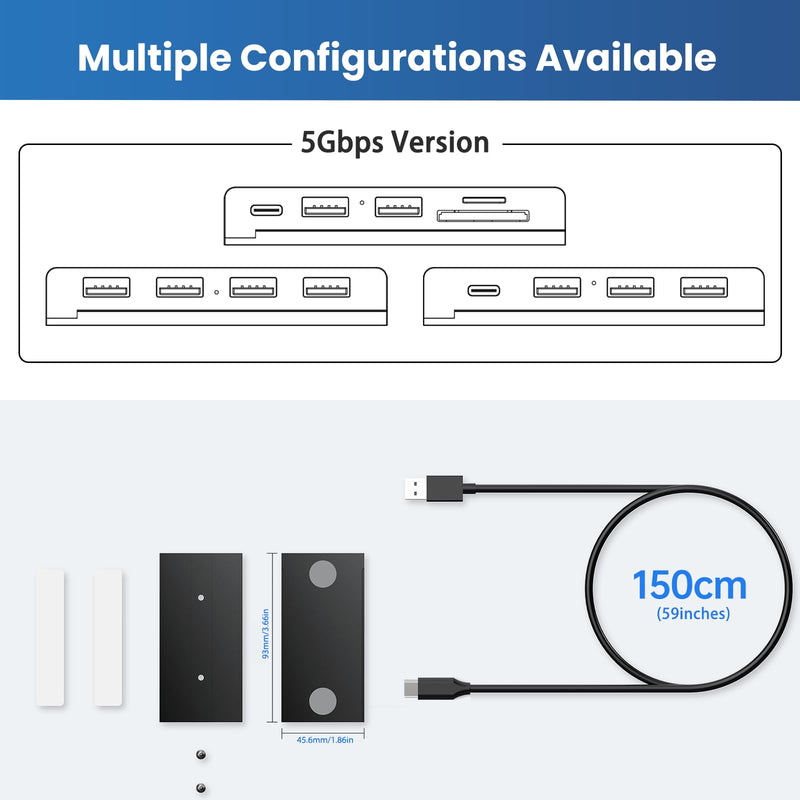 EJAY 5-in-1 Magnetic USB 3.0 Hub with SD/TF Card Reader, 2 USB-A + 1 USB-C Ports, Includes Sliding Rail, Screws & Sticky Pads for MacBook Laptop PC Hub+1 Slide Rail Black