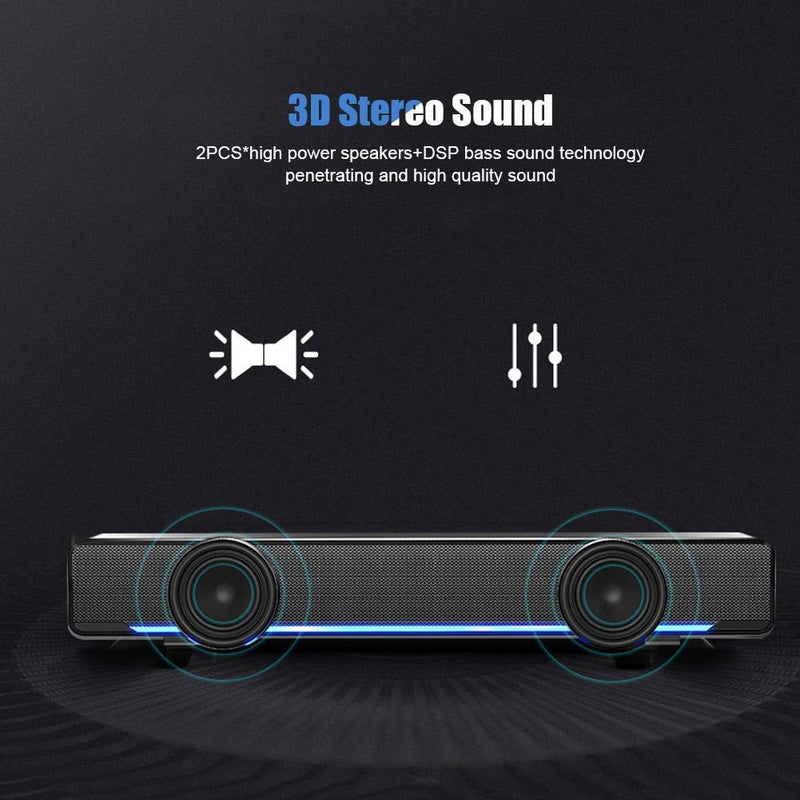 Wendry Computer Speakers,3.5mm Computer Sound Bass Surround Sound Box,USB Powered Portable Soundbar with 3D Stereo Sound and LED Breathing Light