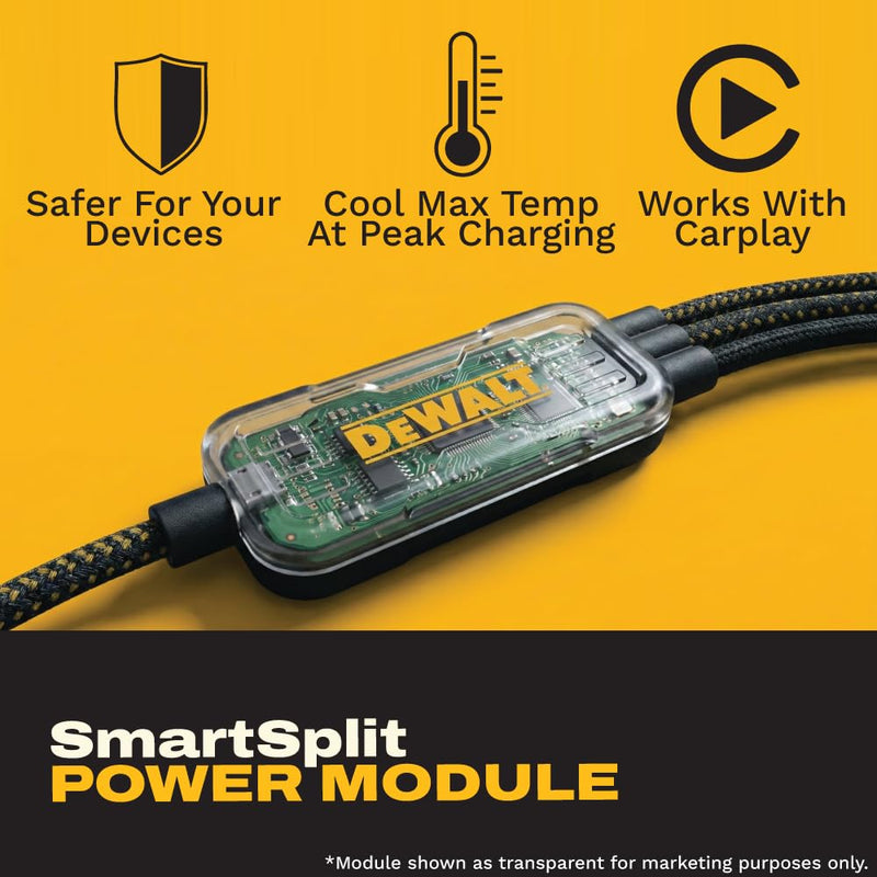 DEWALT 100W Smart USB-C to USB-C Splitter – Data Transfer & Fast Charging, 1-to-3 Output, Kevlar Reinforced, 6ft Heavy-Duty for Laptop, MacBook, iPad, Android, Samsung, iPhone, Works w/Carplay