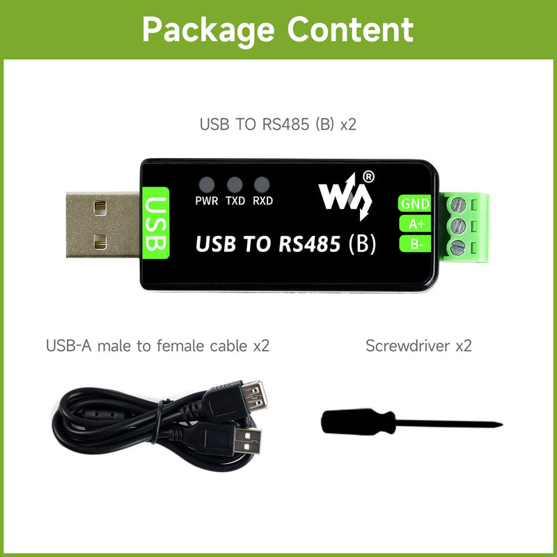 2PCS Waveshare Industrial USB to RS485 Bidirectional Converter Onboard Original CH343G Multi-Protection Circuits