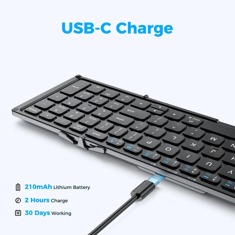 iClever Foldable Keyboard with Number Pad, BK09 Wireless Portable Keyboard for Travel and Business Trip, USB-C Charging Compact Keyboard for iPad, iPhone Mac Android Windows iOS, Sync up to 3 Devices