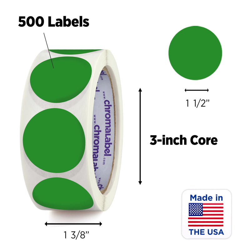 ChromaLabel 1.50 Inch Round Label Removable Color Code Dot Stickers, Inventory Labels, 500 Labels per Roll, Green (Pack of 2) 1.5" Diameter (Pack of 2)