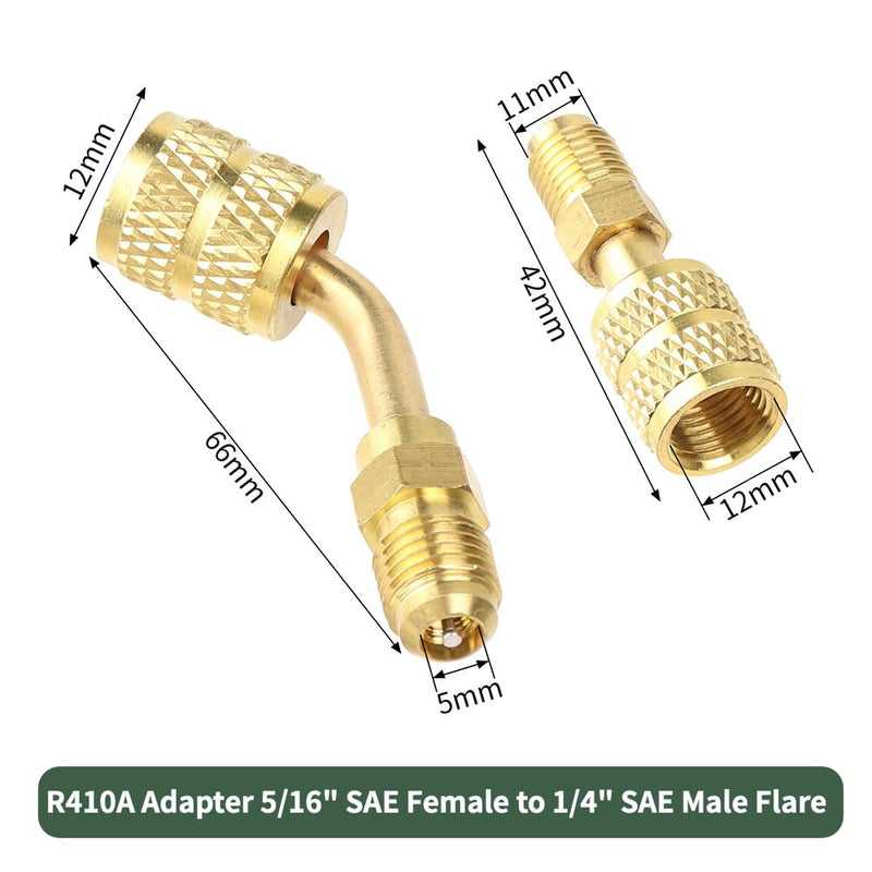 R410a Adapter for Mini Split System, Charging Vacuum Port Adapter, 5/16 Female 1/4 Male Flare, Valve Core Remover, r134a Hose Gaskets, 5V1 Valve Cores, for Air Conditioners Refrigeration HVAC Service