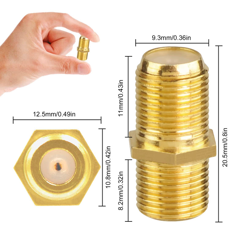 VCE Coaxial Cable Connector 10 Pack, Gold-Plated Coax Female to Female Connector for RG6/RG59 Coaxial Cable Extend