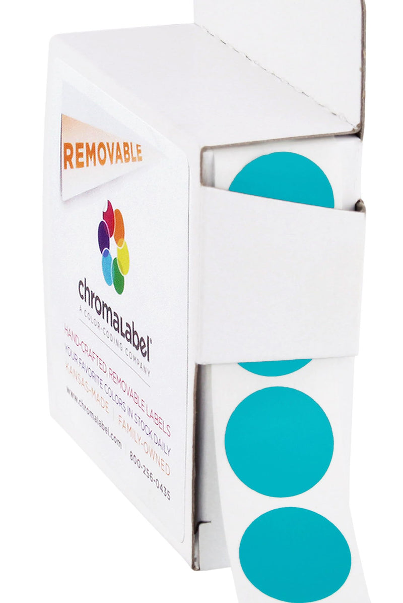 ChromaLabel 0.75 Inch Round Label Removable Color Code Dot Stickers, 1000 Labels per Dispenser Box, Teal