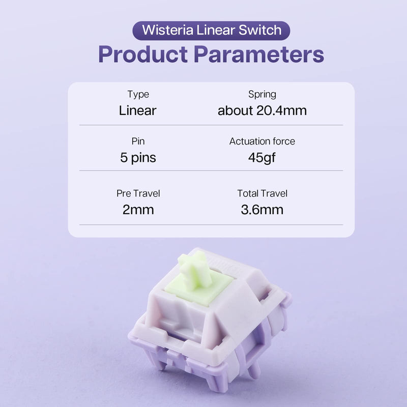 EPOMAKER Wisteria 39gf Linear Mechanical Keyboard Switches, 5-Pin Pre Lubed Creamy Switch, 30 PCS, with POM PTFE Stem, 20.4mm Spring, Compatible with MX Keycaps for Gaming Keyboard Wisteria Linear