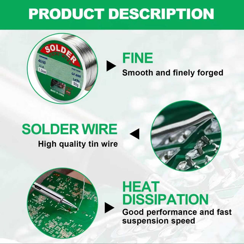 Solder with flux 1 mm, approx. 100 g gross weight (approx. 40 g solder net) | 2 rolls, flux soft solder with rosin core for electric soldering DIY