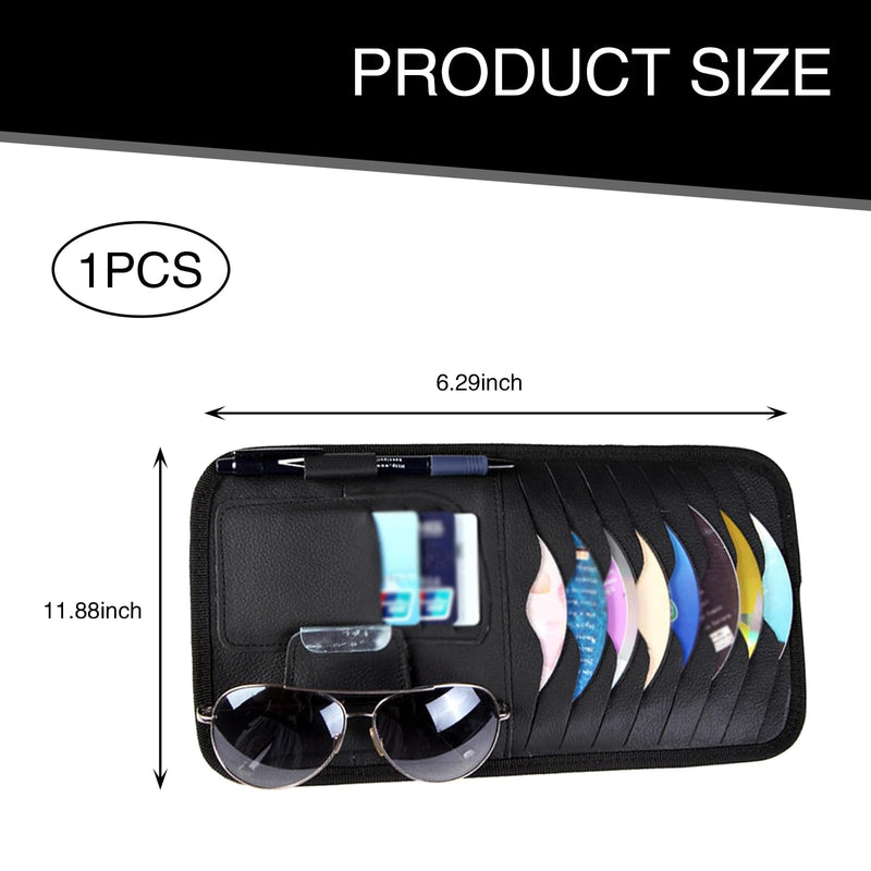 1 PC Car Sun Visor CD Storage Bag, Multi-pocket Leather Layered Organizer, Multi-functional Storage Folder for CDs Sunglasses Cards Pens, Universal Interior Accessories for Cars (Black) 1 PC Black