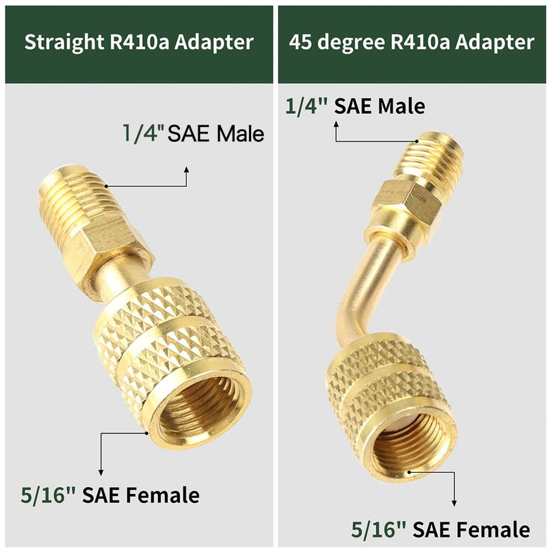 R410a Adapter for Mini Split System, Charging Vacuum Port Adapter, 5/16 Female 1/4 Male Flare, Valve Core Remover, r134a Hose Gaskets, 5V1 Valve Cores, for Air Conditioners Refrigeration HVAC Service