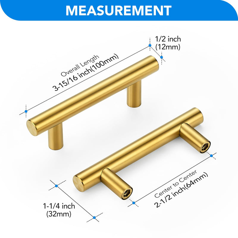 HOME EDIT Brushed Brass Cabinet Handles 2-1/2 Inch Hole Spacing, Stainless Steel Drawer Pulls for Cabinets, Kitchen, Bathroom, Dresser 15 Pack 2-1/2 Inch Hole Center