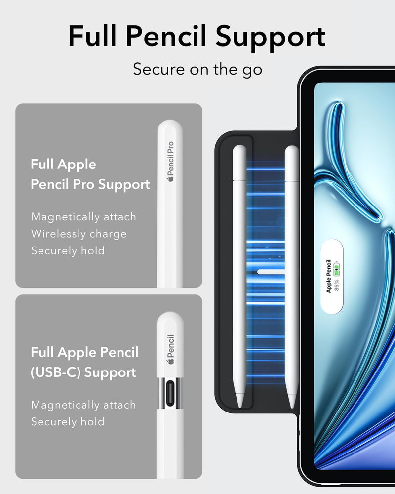 ESR for iPad Air 11 Inch Case M2(2024), iPad Air 6th/5th/4th Gen (2024/2022/2020), Powerful Magnetic Attachment, Slim Trifold Stand Case, Supports Pencil Pro&Pencil(USB-C), Durable Protection, Black