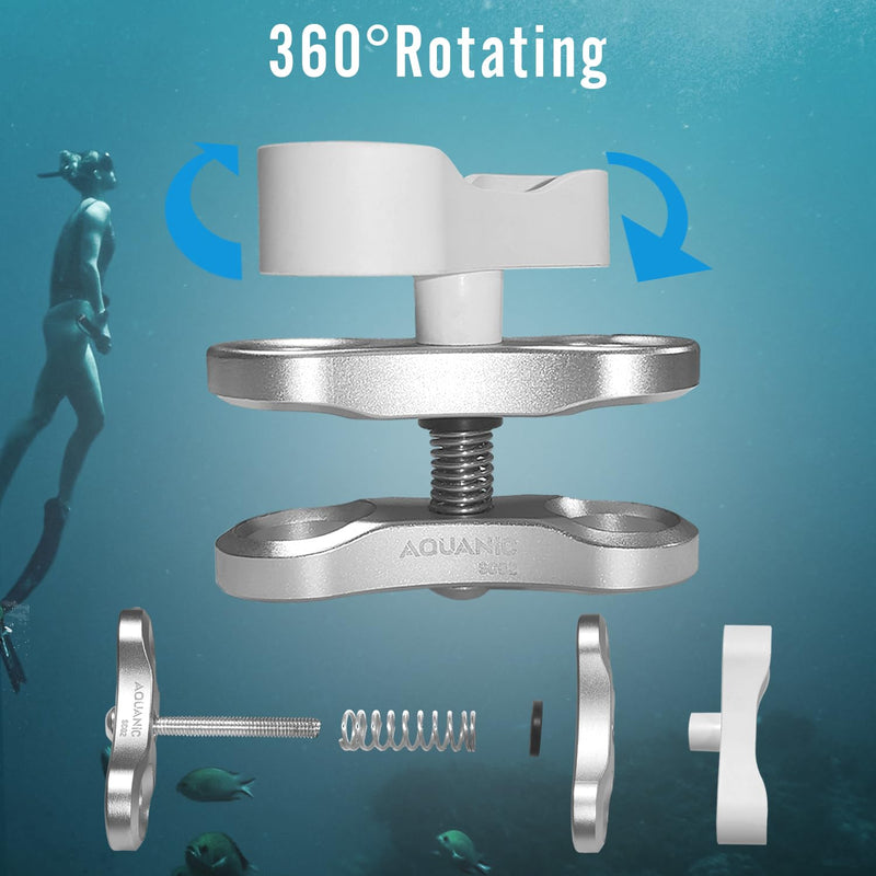 2PCS 1'' Standard Ball Clamp Mount,360°Clip Adapter Bracket for Underwater Diving Light Arm Tray System Photography Diving Camera Action Camera Flashlight Arms System,Silvery and White