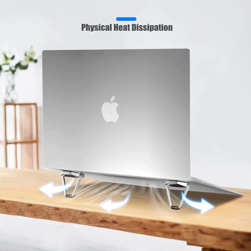 Portable Invisible Laptop Stand - 2PCS Zinc Alloy Mini Stand, Heat Dissipation Pad, Lifter for 12-20 inch Laptops Silver