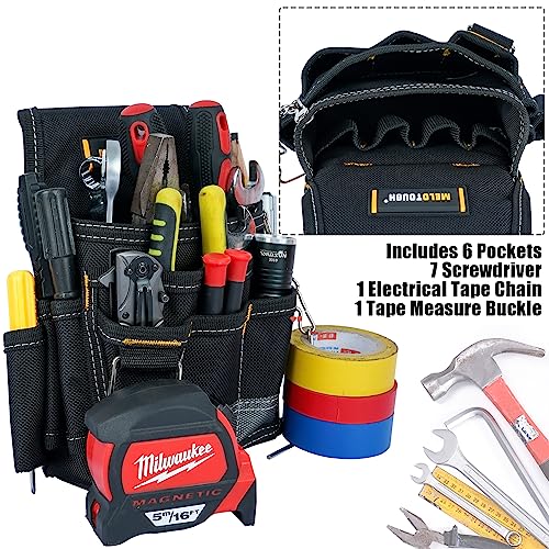 MELOTOUGH Padded Tool Belt with D ring for men construction Strong Durable Double Metal Roller Buckle + Electrician Tool Pouch Tool Belt Pouches with Belt Clip