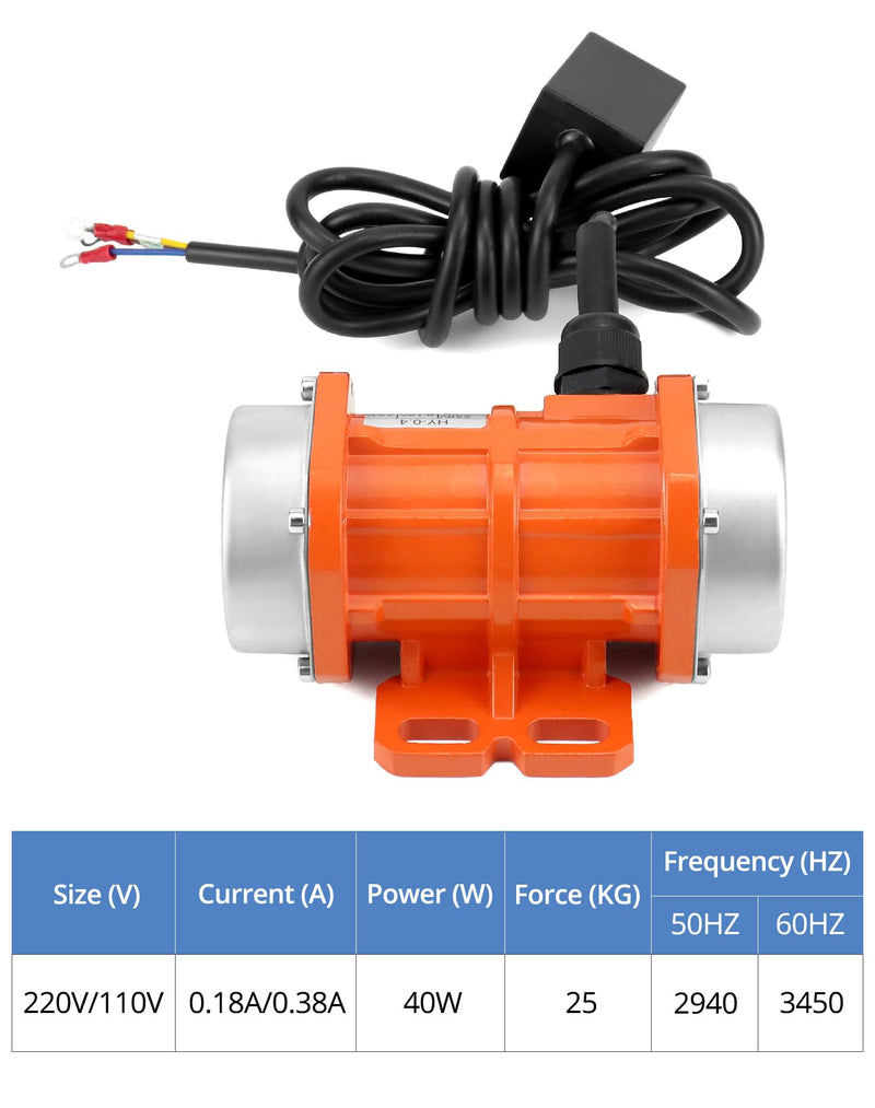 QWORK® Single Phase Vibration Motor, 40W 220V, Small Motor Vibrator, 3000RPM 220v 40w