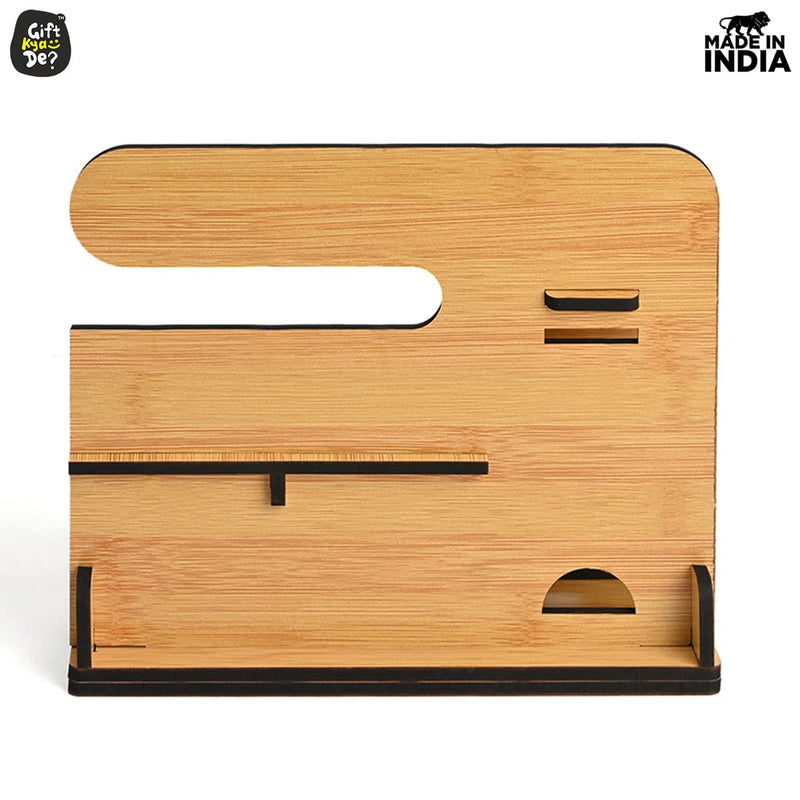 Gkd Desk Organizer & Docking Station (6 In 1) With Mobile Stand Gift For Him Gift For Husband Gift For Brother Table Organizer (Bamboo) Gift Kya De (Eco Friendly)