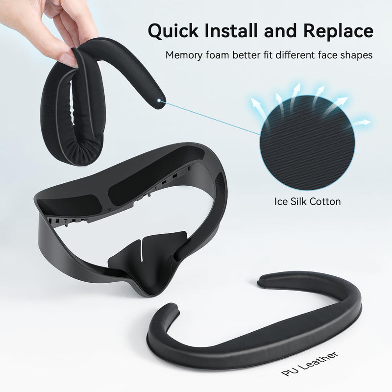 AMVR Facial Interface Face Pad Cover Compatible with Meta/Oculus Quest 3S Accessories, Comfort PU and Breathable Ice Silk Cotton Cushion Replacement, Not fit Quest 3 (Wider Version)