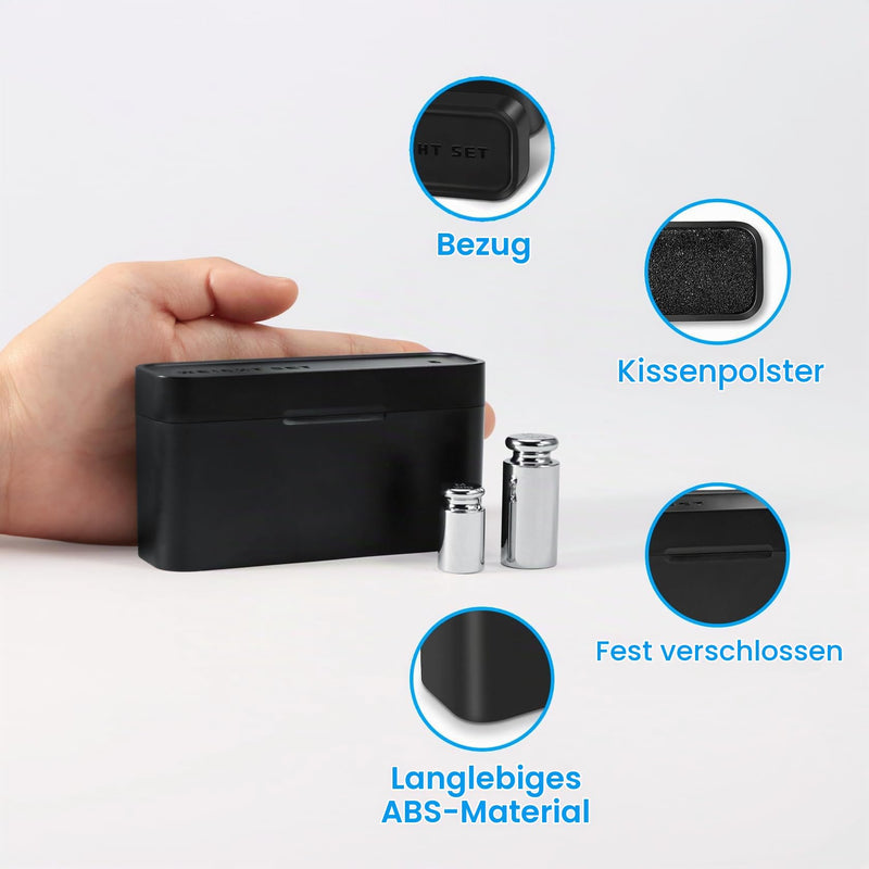 GRAM PRES Calibration Weights, Stainless Steel Scale Calibration Weight Kit | 210g, 9 pieces 1g 2g 5g 10g 20g 50g 100g calibration weight with storage box, tweezers for digital scale