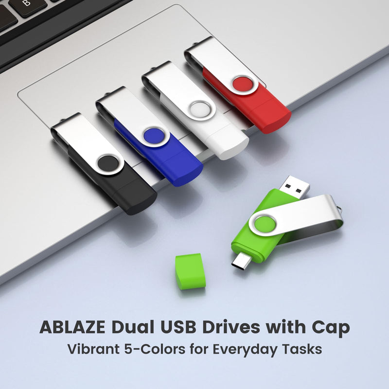 ABLAZE 8GB USB C Flash Drive 10 Pack, OTG USB 2.0 + Type C Memory Stick Dual Type C Thumb Drive Compatible with iPhone 16/15, Android Smartphone, Computers, Tablets, Mac,iPad,PC 10 Pack-USB 2.0