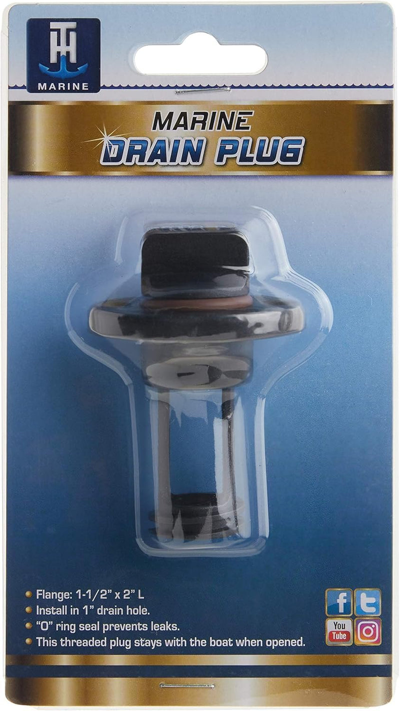 T-H Marine Drain Plug - Self-Retaining Screw-Type Boat Drain Plug - Fits 1 in Hole - Polypropylene with O-Ring Seal - Vibration Resistant - Ideal for Transoms, Wells, Coolers, and Tanks