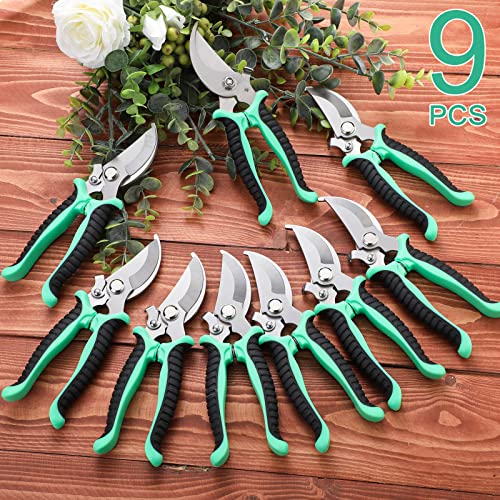 Lothee 9 Pcs Garden Pruning Shears Bulk, Gardening Shears&Scissors, Green