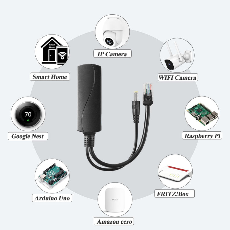 PoE Splitter Gigabit 36W 12V/3A, DC 5.5 * 2.1mm Plug PoE to DC 12V/3A Output, Gigabit Ethernet Comply IEEE802.3bt, Plug and Play (PS5712BG) 5.5 x 2.1mm (PS5712BG)