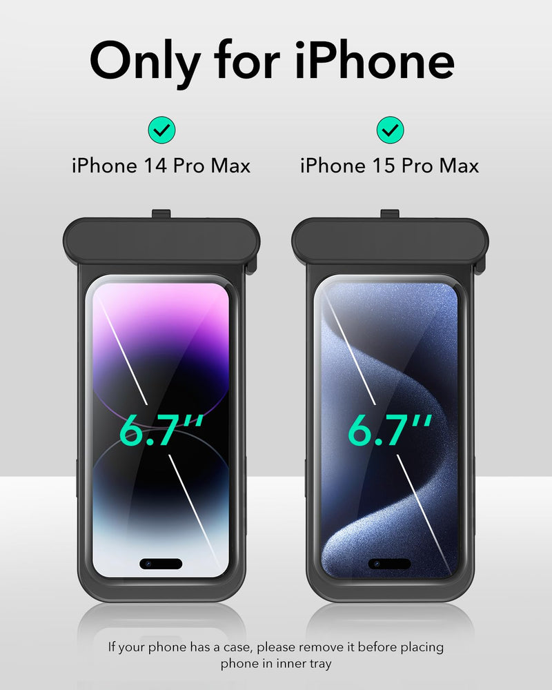 ESR Waterproof Phone Pouch for iPhone 15 Pro Max /14 Pro Max, Underwater Touch Sensitivity, IPX8 Floating Waterproof Cellphone Case with Lanyard, Dry Bag for Snorkeling, Black iPhone 15 Pro Max/14 Pro Max