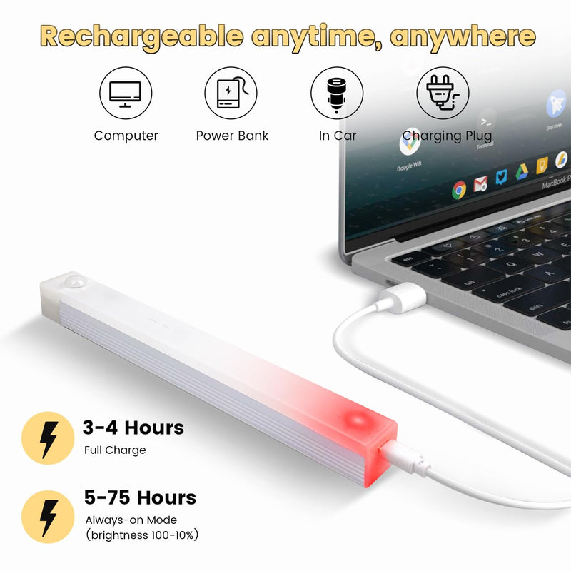 5 Pack Motion Sensor Under Cabinet Lights with Magnetic, LED Rechargeable 8 Inch Under Counter Closet Lights for Wardrobe Cupboard Kitchen White