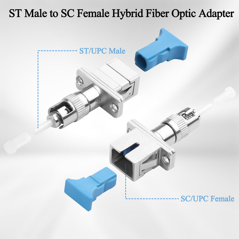 QIANRENON ST to SC Hybrid Fibre Optic Adapter SM 9/125μm ST/UPC Male to SC/UPC Female Simplex Fibre Converter Coupler Connector for Optical Power Meter Red Light Pins Patch Cord Pigtail FTTH