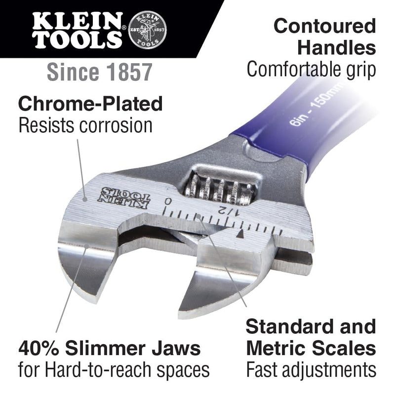 Klein Tools D86936 Adjustable Wrench, Forged with Slimmer Jaw and a High Polish Chrome Finish, 8-inch Slim Jaw
