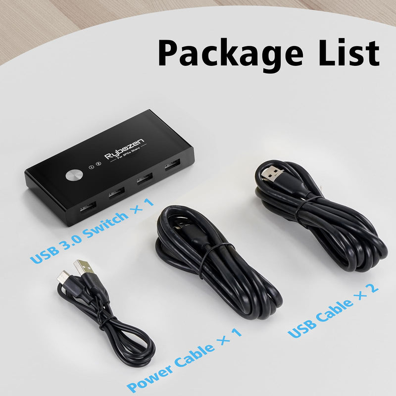 USB Switcher 2 Computers, USB Switch 2 PC Sharing 4 USB Devices, 2 in 4 Out with 2 USB 2.0 Cable(1m) for Keyboard, Mouse, Scanner, Printer Video Converter