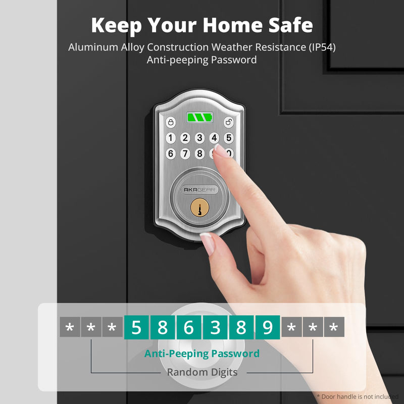 AkaGear Keyless Entry Door Lock with Keypad - Smart Deadbolt for Front Door with 2 Keys - Auto Lock - Easy Installation - DS10 Mini (Satin Nickel) Satin Nickel