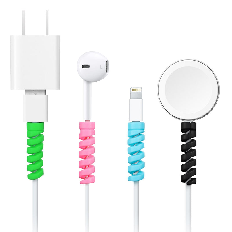 Jetec 24 Pieces Charger Cable Protector, Silicone Flexible Cable Saver, Mouse Cable Wire Protector, Suit for All Cellphone Data Lines(Black, Pink, Blue, Green) Black, Pink, Blue, Green