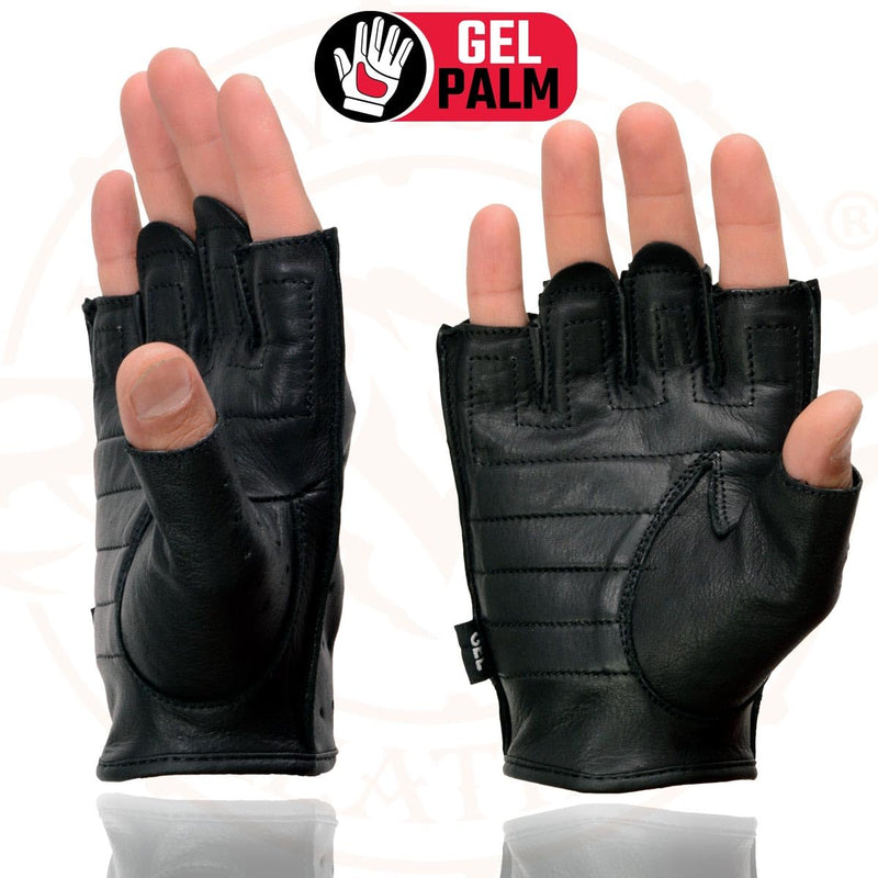 Milwaukee Leather SH195 Men's Black Leather Perforated Gel Padded Palm Fingerless Motorcycle Hand Gloves W/ ‘Open Knuckle’ Large