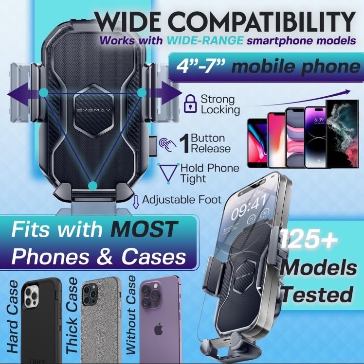 Car Phone Holder Mount [Air Vent, Dashboard, Windshield 3 in 1] Triangle Clip Base, Strong Suction Cup, Hands Free Universal Stands for iPhone 16 15 14 Pro Max All Cell Smartphones Gray