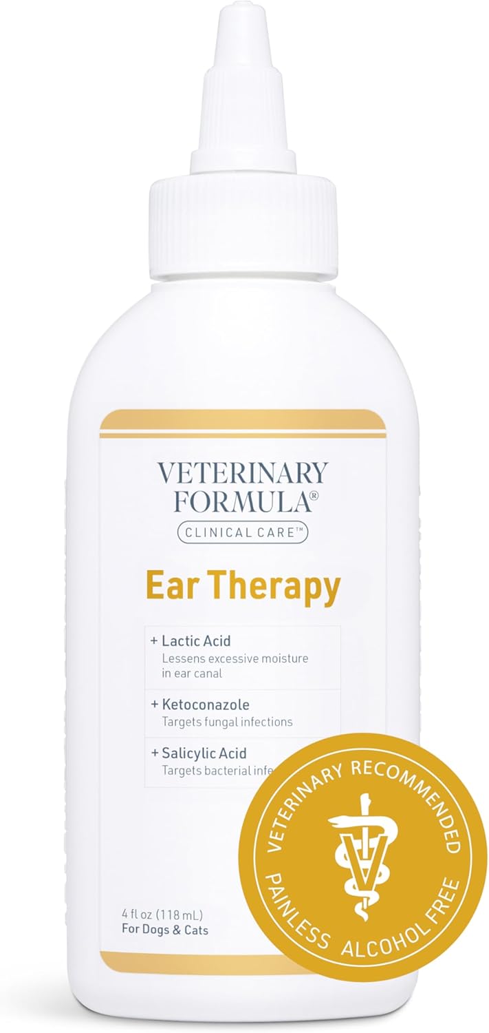 Veterinary Formula Clinical Care Ear Therapy, 4 oz. – Medicated Ear Drops to Help Relieve Bacterial and Fungal Infections in Dogs and Cats – Cleans and Deodorizes 4 ounces