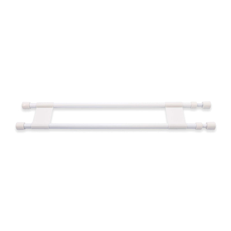 Camco 34" Double RV Refrigerator Bar, Holds Food and Drinks in Place During Travel, Prevents Messy Spills, Spring Loaded and Extends Between 19" and 34" - White (44074)