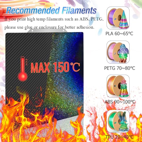 Rainbow PEY+Carbon Fibre PET Printing Plate 330 x 330 mm, Smooth Holographic PEY PET Spring Steel Print Bed for QIDI X-max 3 for Elegoo Neptune 3 Plus/Neptune 4 Plus/for Tronxy X3S/X5SA/X5SA 330x330mm PEY Starry+PET Carbon Fiber