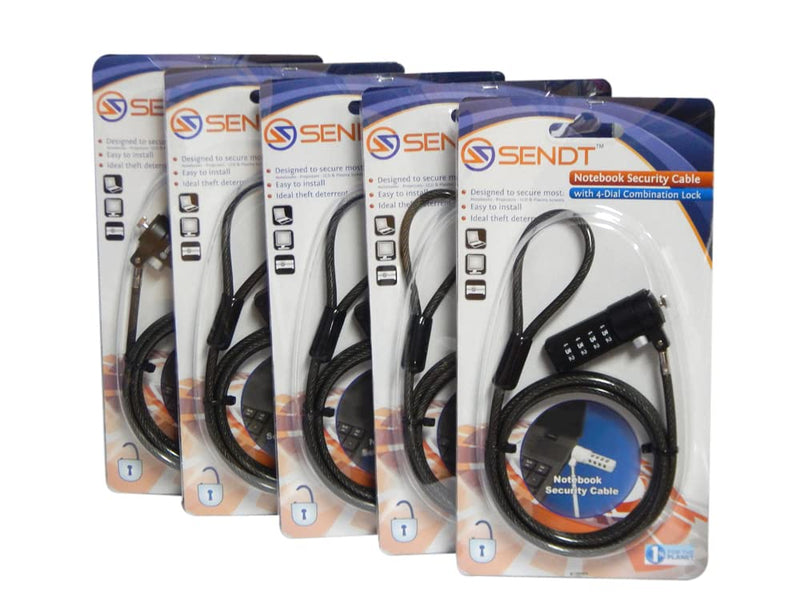 Five Pack of Sendt Black Notebook/Laptop Combination Lock Security Cables