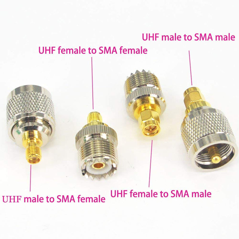 onelinkmore 4pcs RF Connector Adapter Kit, SMA to UHF PL259 SO239 Test Converter Pack of 4, Gold Finish