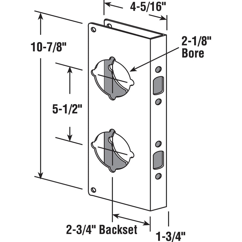 Prime-Line U 10546 Stainless Steel Lock and Door Reinforcement Plate for 1-3/4 In. Thick Doors, Stainless Steel Finish (Single Pack) 1 Pack