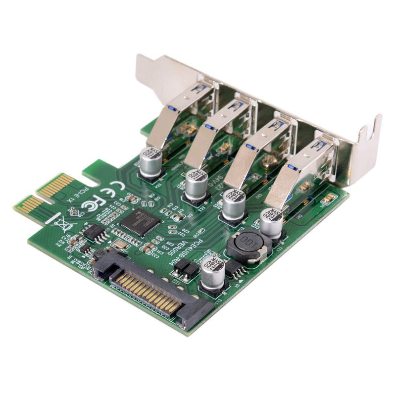 ChenYang 4 Port PCI-E 1X to 4 USB 3.0 HUB PCI Express Expansion Card Adapter with 80/120mm PCI-E Slot Bracket Green 4 Ports