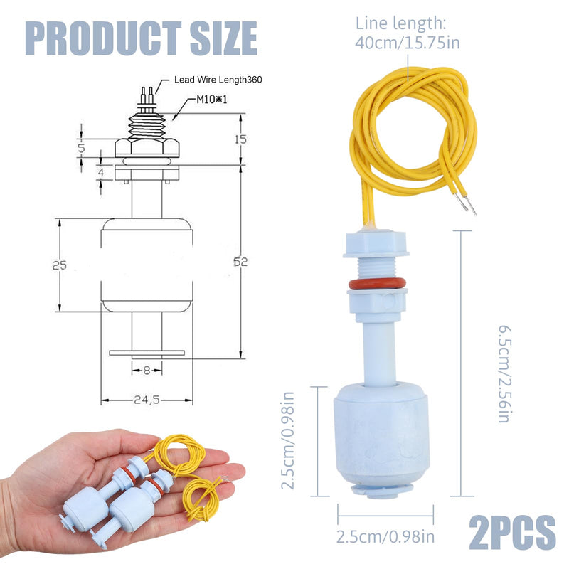 Pack of 2 Liquid Float Switch Liquid Sensor Water Level Sensor PP Plastic Float Switch for Hydroponics Gardening Aquarium Pool Tank 10W 52mm Blue