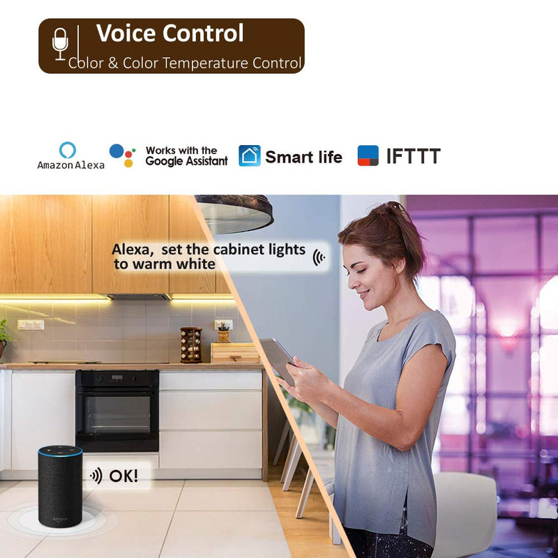 Smart Under Cabinet Lights Work with Alexa, Google,Siri, LED Light for Kitchen Shelf Counter Lighting with App, Voice Activated Dimmable and Linkable Warm to Cool White (3 Lights Bar Kit) 3 Lights Bar Kit