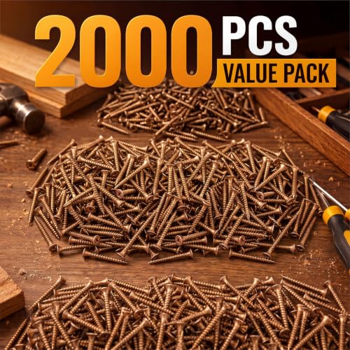 2000 Pcs #6 × 1-5/8 Inch Coarse High Hardness Drywall Screws, Yellow Zinc Plated Bugle Head Screws for Drywall and Wood