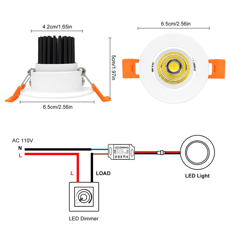 inShareplus 2 Inch LED Downlight, 3W Recessed Lighting COB Dimmable, 5000K Daylight White, CRI80, Ceiling Lights with LED Driver, 6 Pack 5000k(Daylighting White) White/6Pack