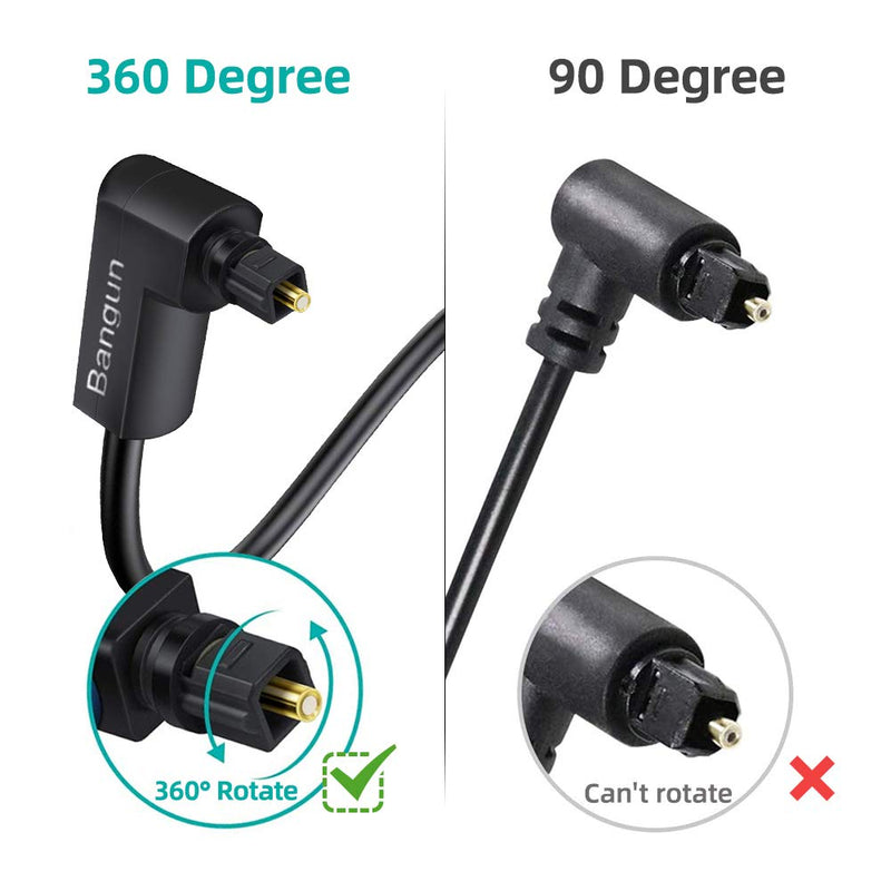90 Degree Optical Audio Cable 60 feet, Slim Long Digital Audio Toslink Cable, 360 Degree Right Angle Fiber Optic Sound Cord for Sound Bar, TV, PS4, Xbox, Home Theater 60ft One Right Angle Plug